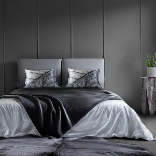 Grey Leaf Silk Pillowcase, 25mm Mulberry Silk, Queen & King Sizes