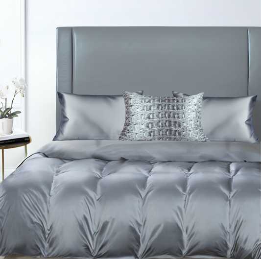 Crocodile Grey Silk Pillowcase, 25 Momme Mulberry Silk, Queen Size