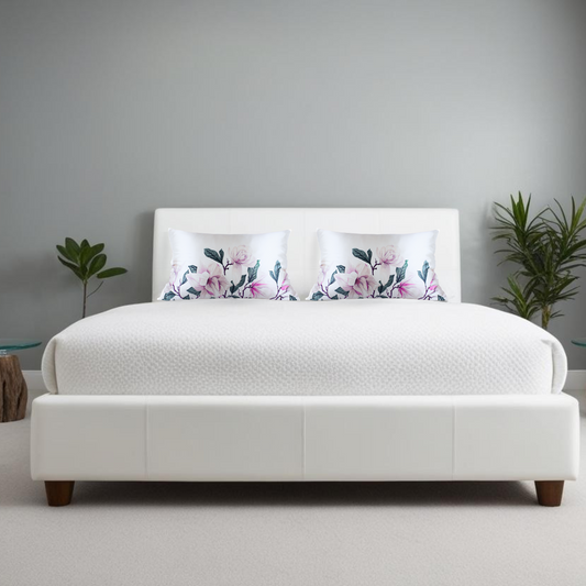 PINK MAUVE MAGNOLIA FLORAL print Silk Pillowcase, 25 Momme, Queen