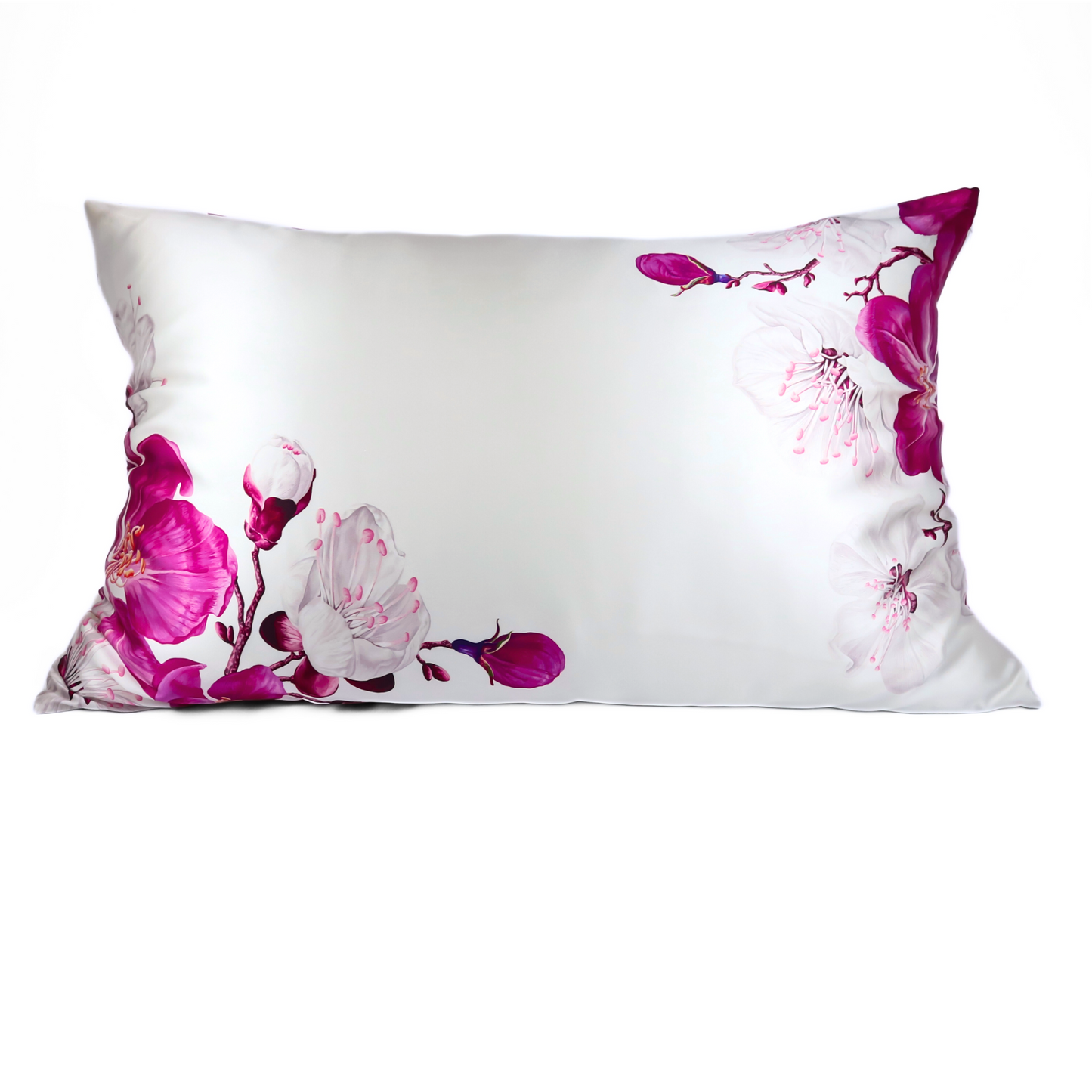 Pink Floral Cherry Blossom Silk Pillowcase, 25 Momme Mulberry, Queen & King Sizes