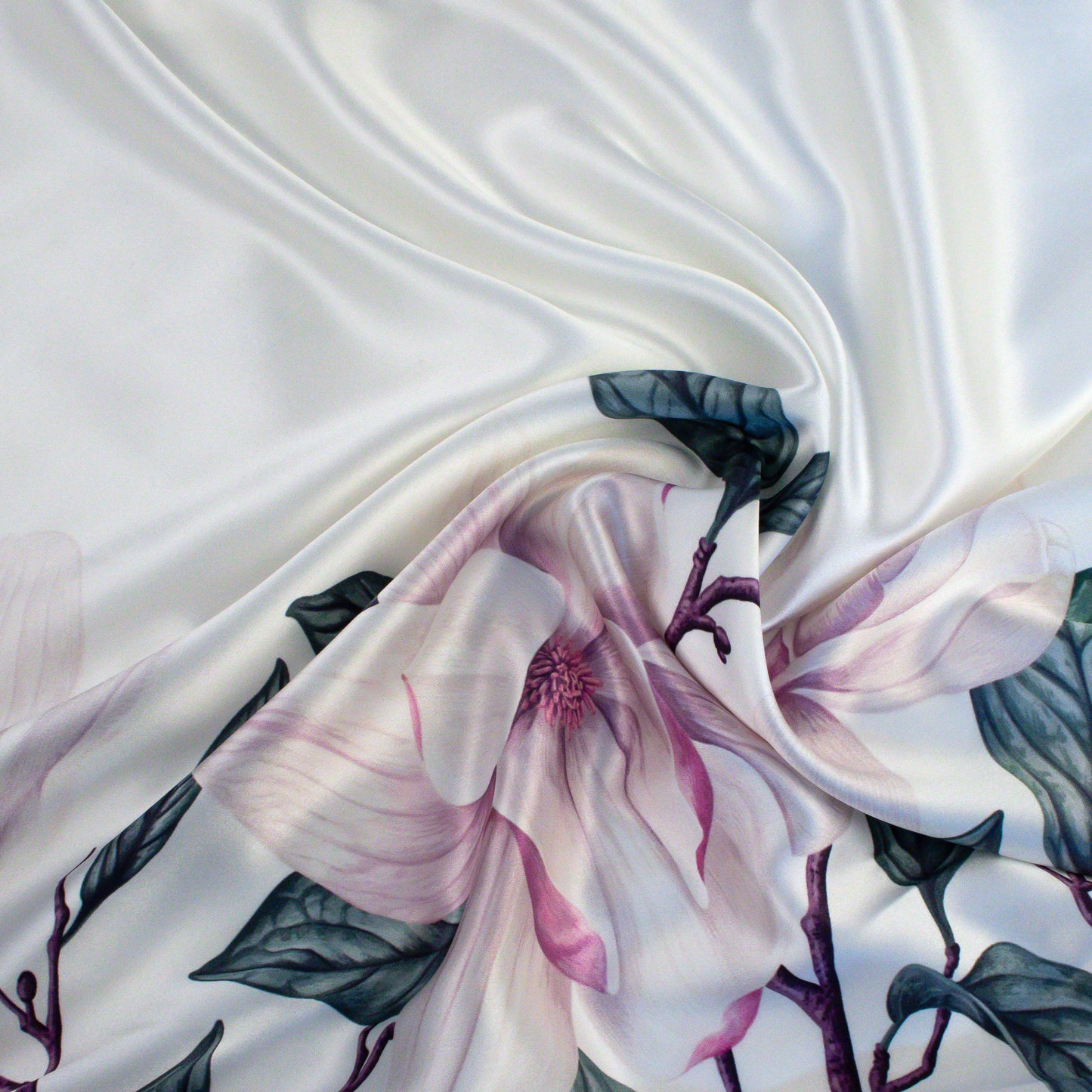 PINK MAUVE MAGNOLIA FLORAL print Silk Pillowcase, 25 Momme, Queen