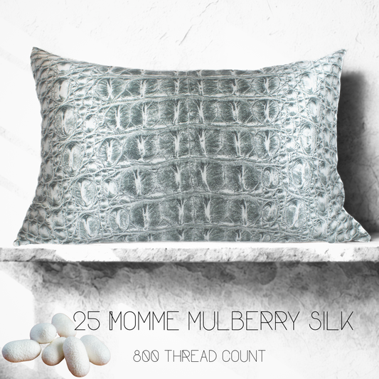 Crocodile Grey Silk Pillowcase, 25 Momme Mulberry Silk, Queen Size