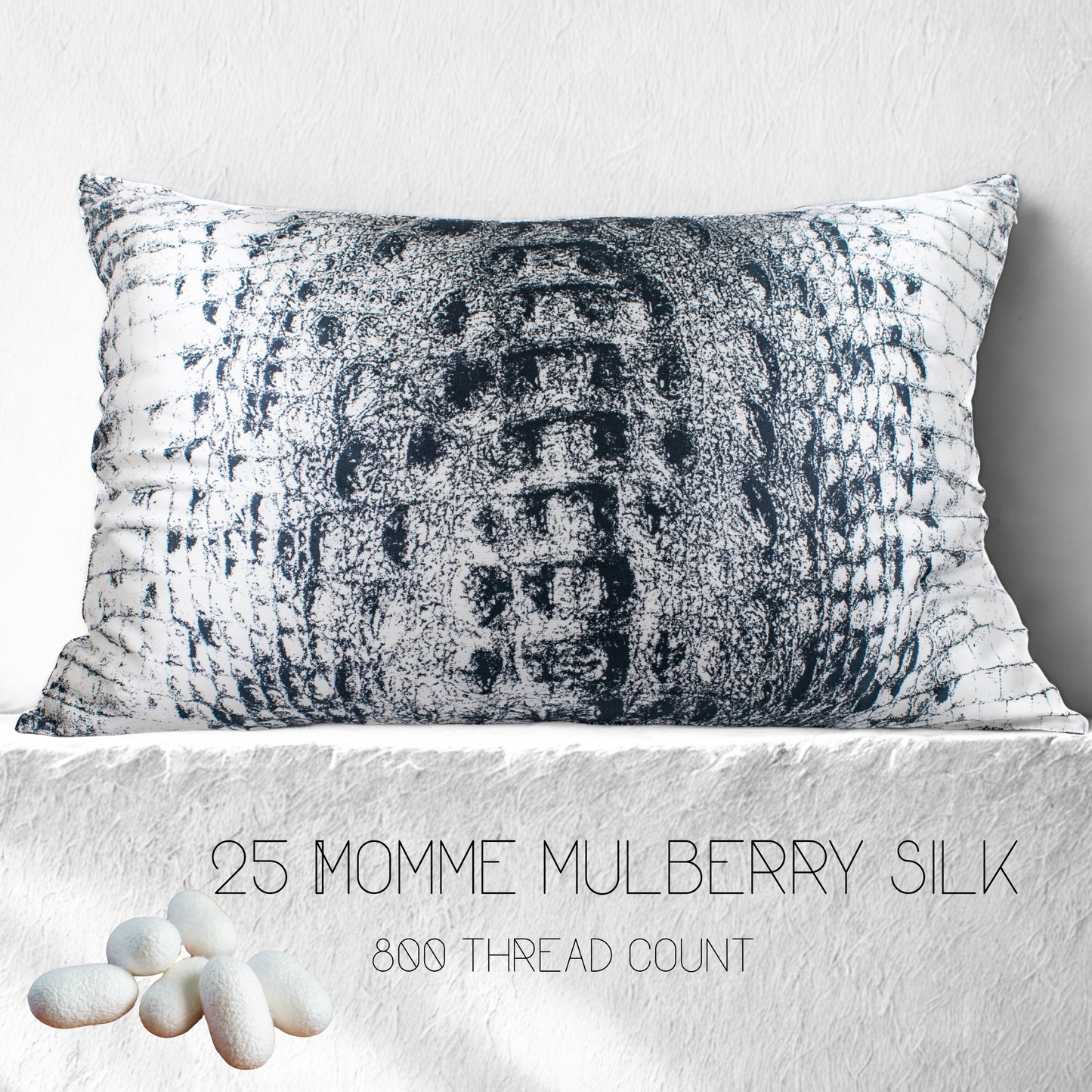 Black & White CROCODILE Silk Pillowcase, 25 Momme Mulberry, Queen & King
