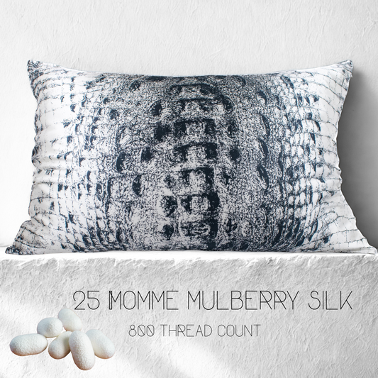Black & White CROCODILE Silk Pillowcase, 25 Momme Mulberry, Queen & King