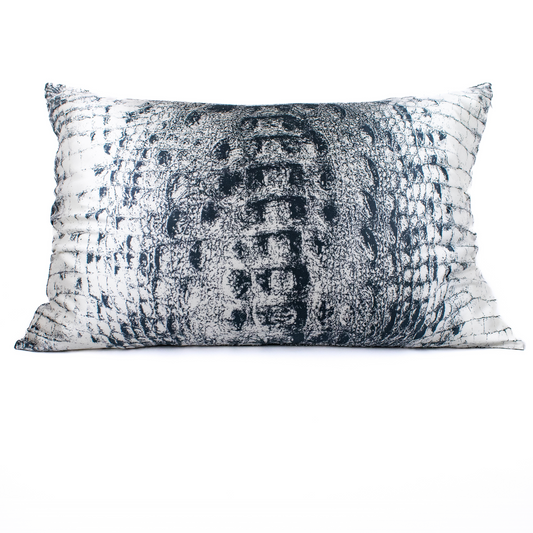 lack & White CROCODILE Silk Pillowcase, 25 Momme Mulberry, Queen & King
