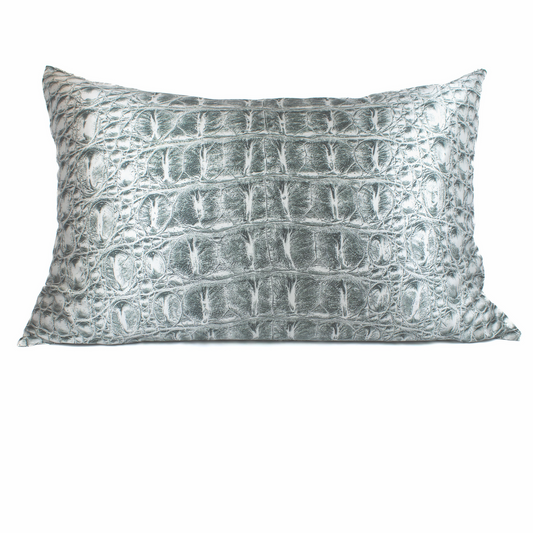 Crocodile Grey Silk Pillowcase, 25 Momme Mulberry Silk, Queen Size